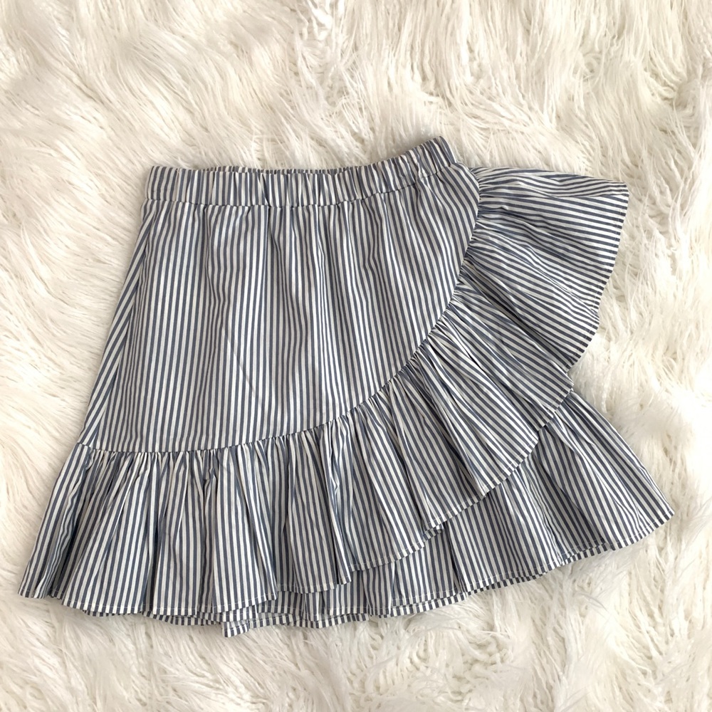Blue and white stripe ruffle skirt